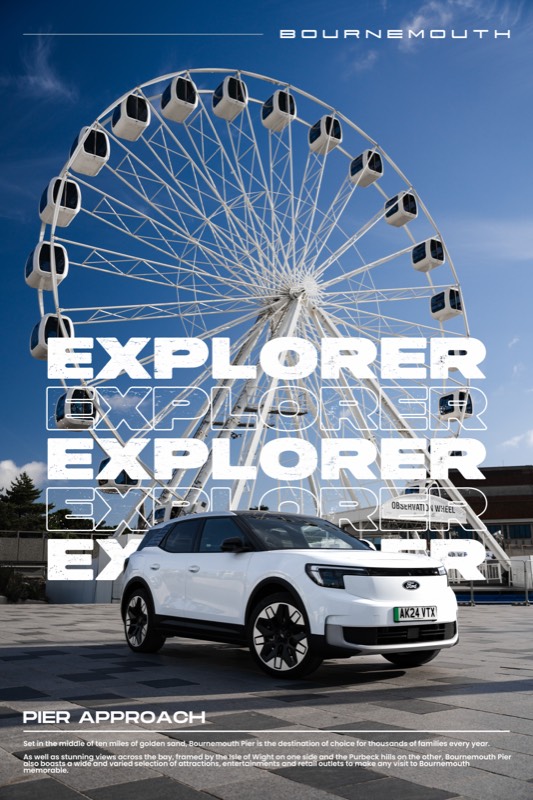 All-electric Ford Explorer photographed at Bournemouth Pier Approach in front of the observation wheel
