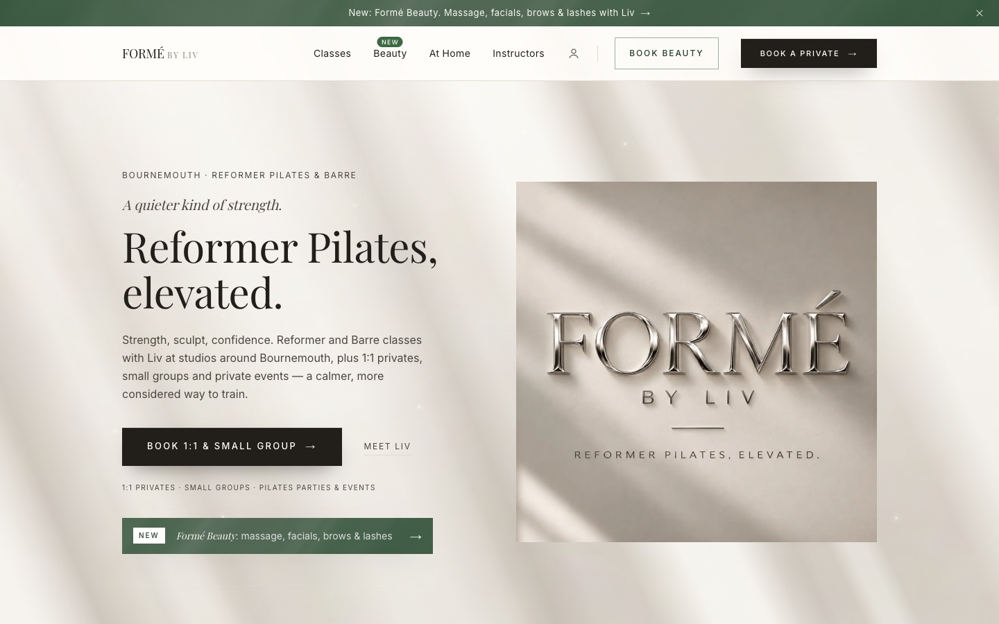 The Form&eacute; by Liv homepage on a desktop screen