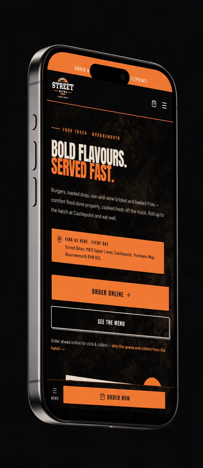 The Street Bites ordering website on an iPhone
